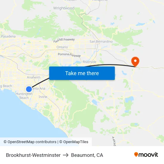 Brookhurst-Westminster to Beaumont, CA map