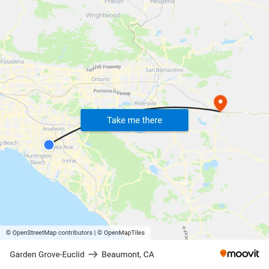Garden Grove-Euclid to Beaumont, CA map