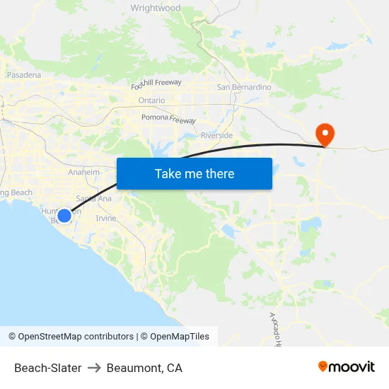 Beach-Slater to Beaumont, CA map