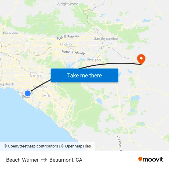 Beach-Warner to Beaumont, CA map