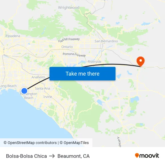 Bolsa-Bolsa Chica to Beaumont, CA map