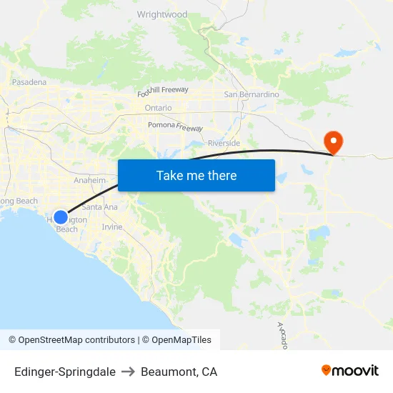 Edinger-Springdale to Beaumont, CA map
