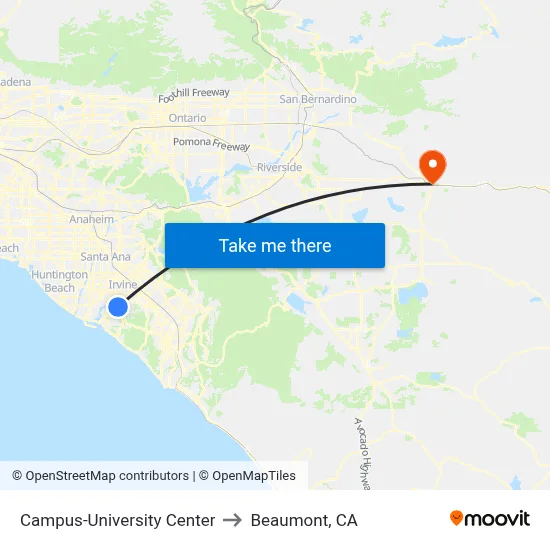 Campus-University Center to Beaumont, CA map