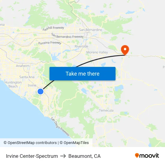 Irvine Center-Spectrum to Beaumont, CA map