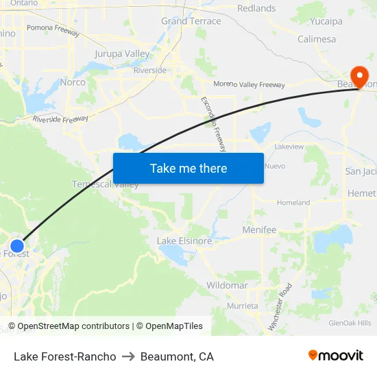 Lake Forest-Rancho to Beaumont, CA map