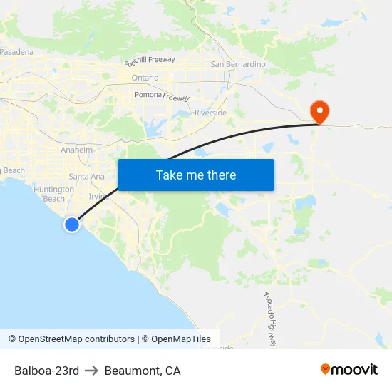 Balboa-23rd to Beaumont, CA map