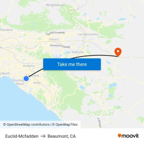 Euclid-Mcfadden to Beaumont, CA map
