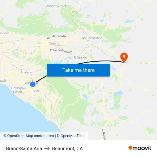 Grand-Santa Ana to Beaumont, CA map