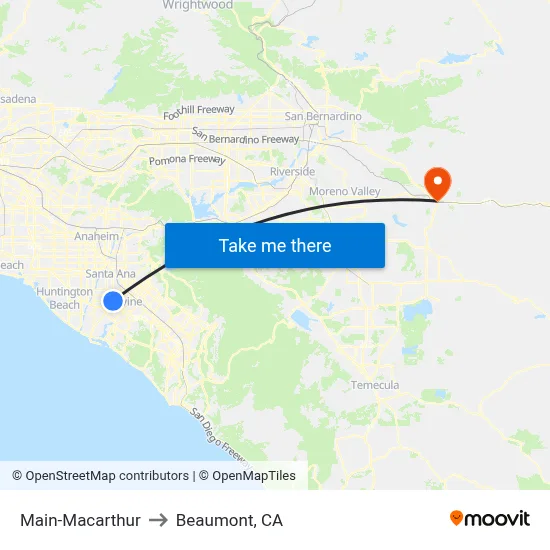 Main-Macarthur to Beaumont, CA map