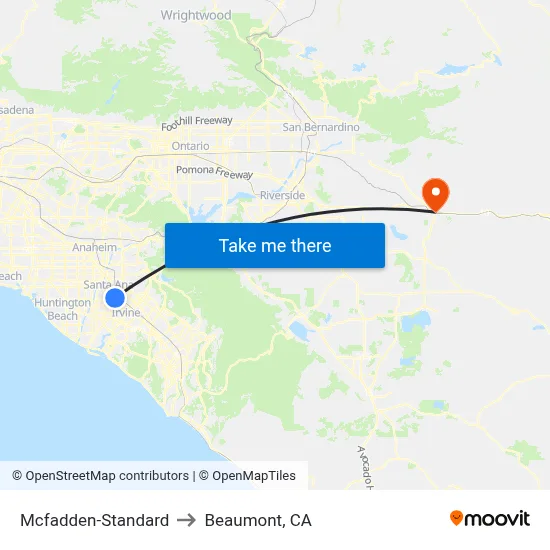 Mcfadden-Standard to Beaumont, CA map