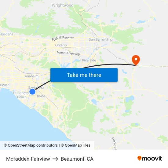 Mcfadden-Fairview to Beaumont, CA map