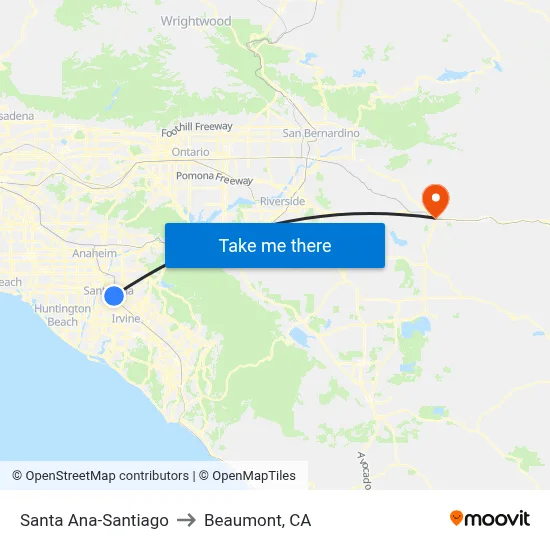 Santa Ana-Santiago to Beaumont, CA map