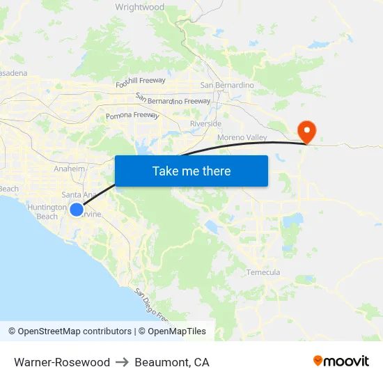 Warner-Rosewood to Beaumont, CA map