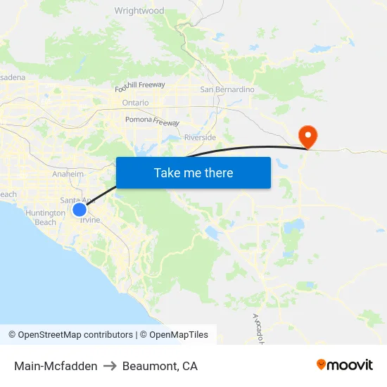Main-Mcfadden to Beaumont, CA map