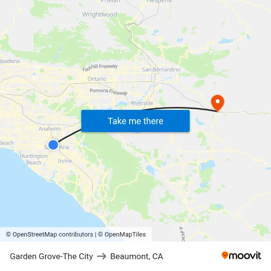 Garden Grove-The City to Beaumont, CA map