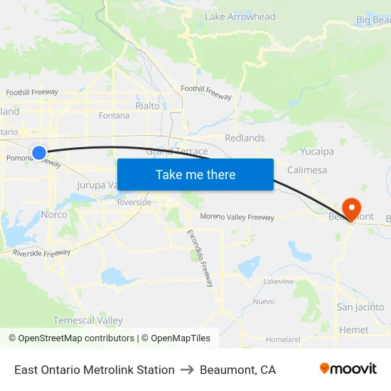 Ontario - East to Beaumont, CA map