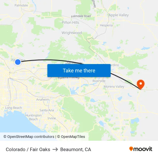 Colorado / Fair Oaks to Beaumont, CA map
