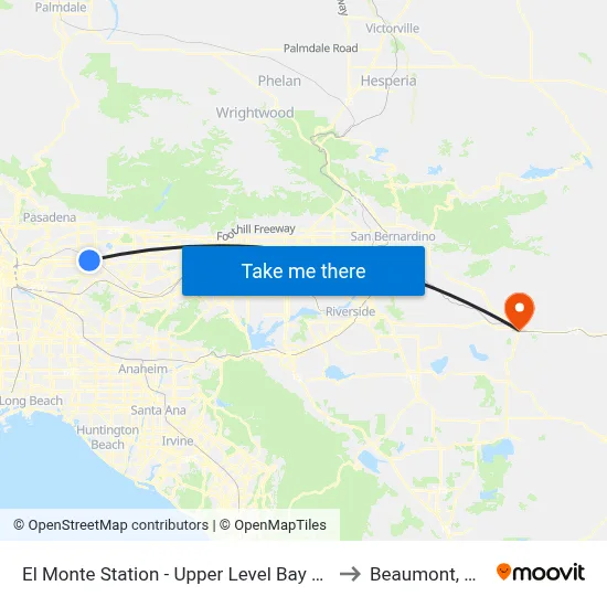 El Monte Station - Upper Level Bay 25 to Beaumont, CA map
