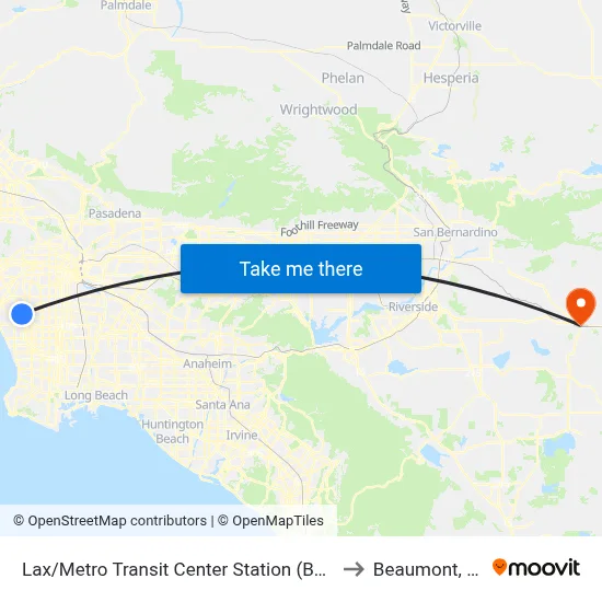 Lax/Metro Transit Center Station (Bay 6) to Beaumont, CA map