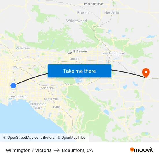 Wilmington / Victoria to Beaumont, CA map