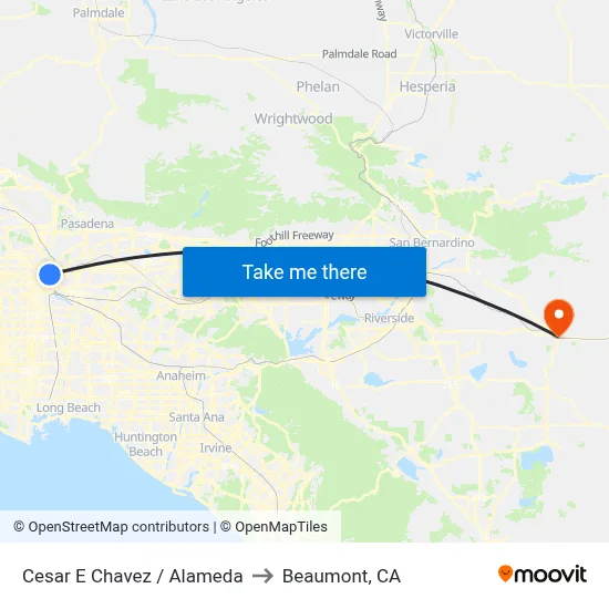 Cesar E Chavez / Alameda to Beaumont, CA map
