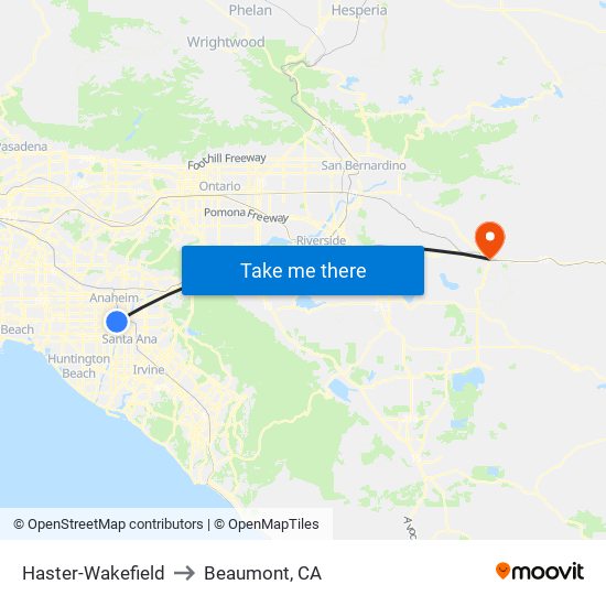 Haster-Wakefield to Beaumont, CA map