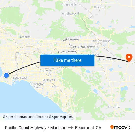 Pacific Coast Highway / Madison to Beaumont, CA map