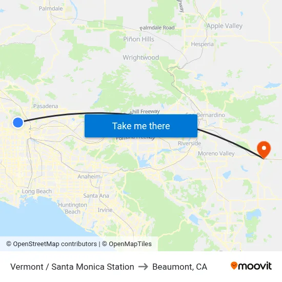 Vermont / Santa Monica Station to Beaumont, CA map