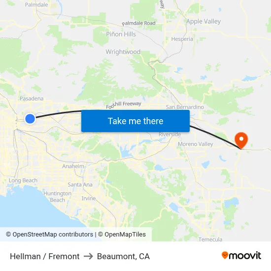 Hellman / Fremont to Beaumont, CA map
