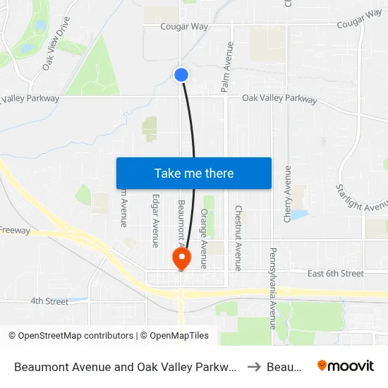 Beaumont Avenue and Oak Valley Parkway  (Mountain View Apartments) to Beaumont, CA map
