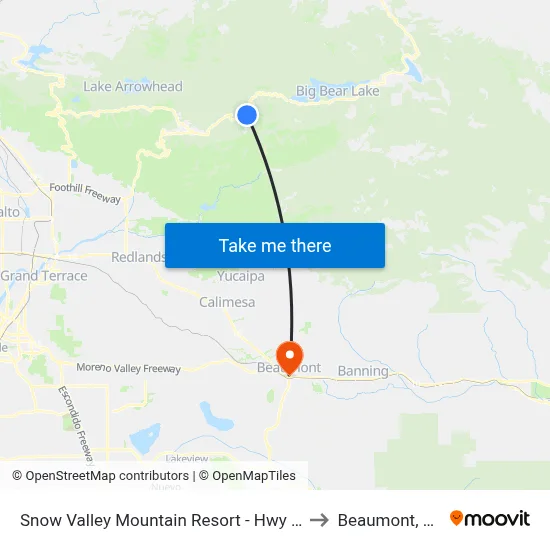 Snow Valley Mountain Resort - Hwy 18 to Beaumont, CA map