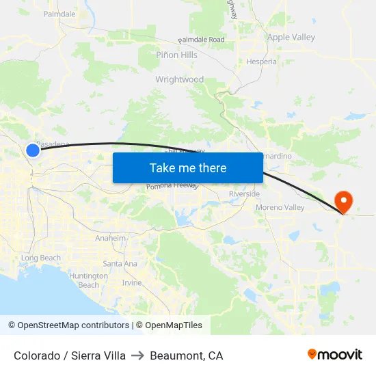Colorado / Sierra Villa to Beaumont, CA map