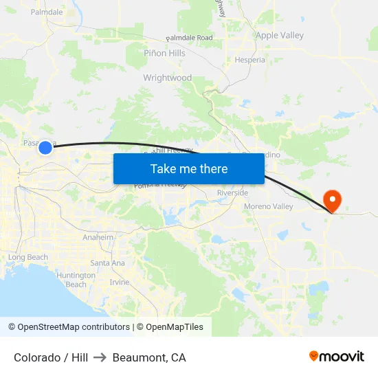 Colorado / Hill to Beaumont, CA map