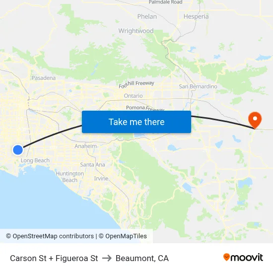 Carson St + Figueroa St to Beaumont, CA map