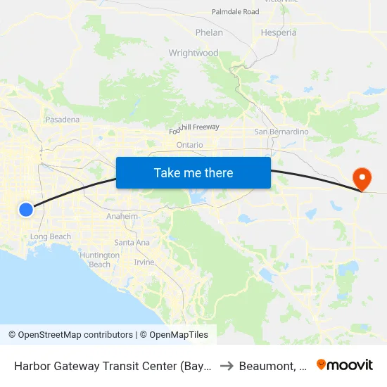 Harbor Gateway Transit Center (Bay 11) to Beaumont, CA map