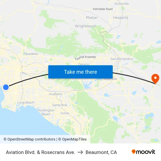 Aviation Blvd. & Rosecrans Ave. to Beaumont, CA map