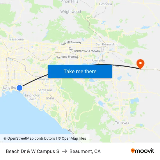 Beach Dr & W Campus S to Beaumont, CA map