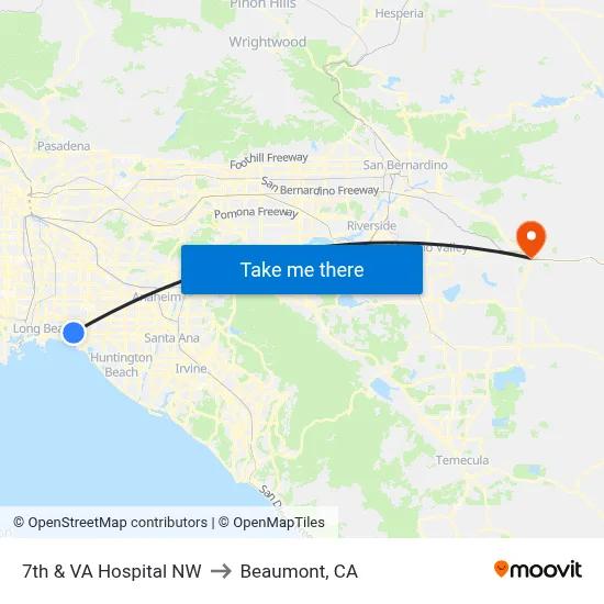 7th & VA Hospital NW to Beaumont, CA map