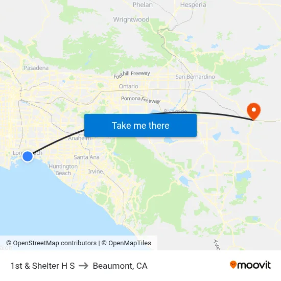 1st & Shelter H S to Beaumont, CA map