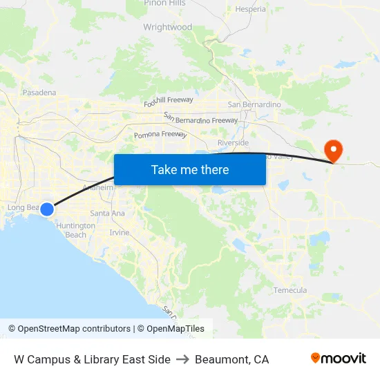 W Campus & Library East Side to Beaumont, CA map