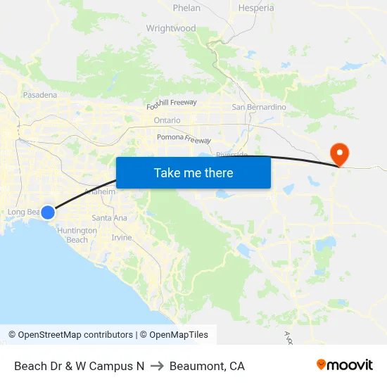 Beach Dr & W Campus N to Beaumont, CA map