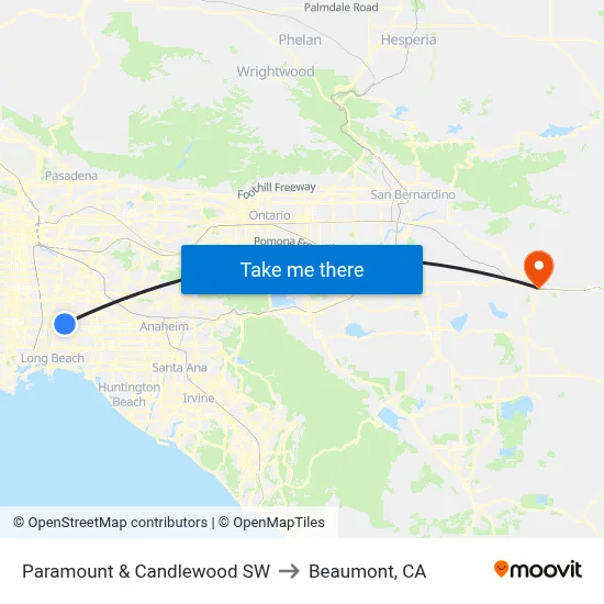 Paramount & Candlewood SW to Beaumont, CA map