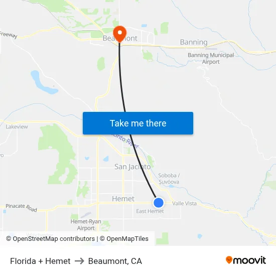 Florida + Hemet to Beaumont, CA map