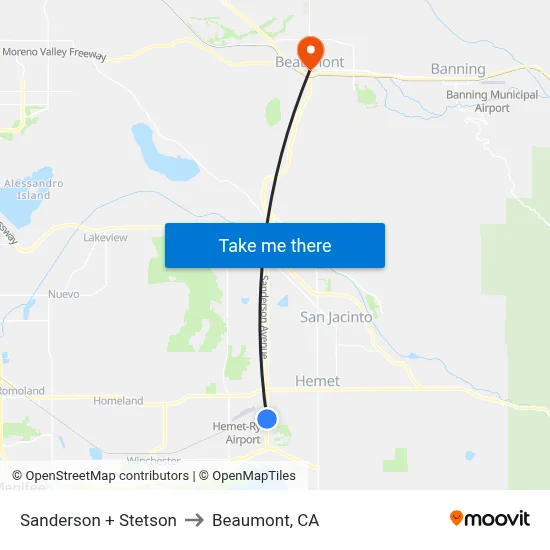 Sanderson + Stetson to Beaumont, CA map
