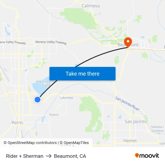 Rider + Sherman to Beaumont, CA map