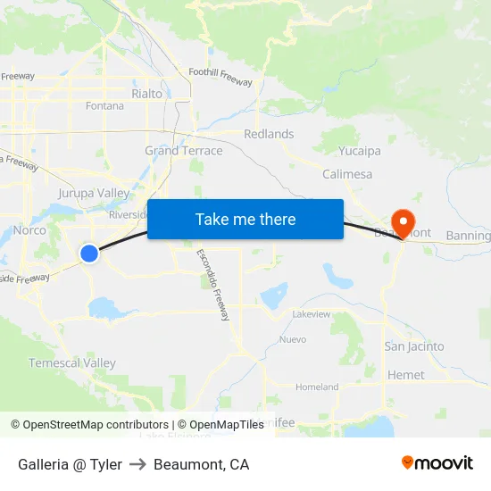 Galleria @ Tyler to Beaumont, CA map