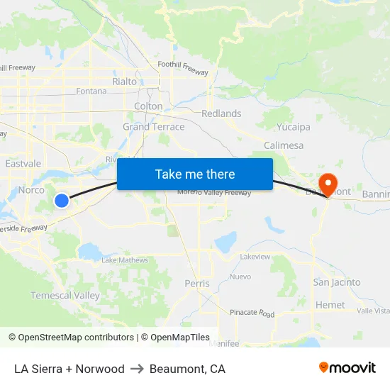 LA Sierra + Norwood to Beaumont, CA map