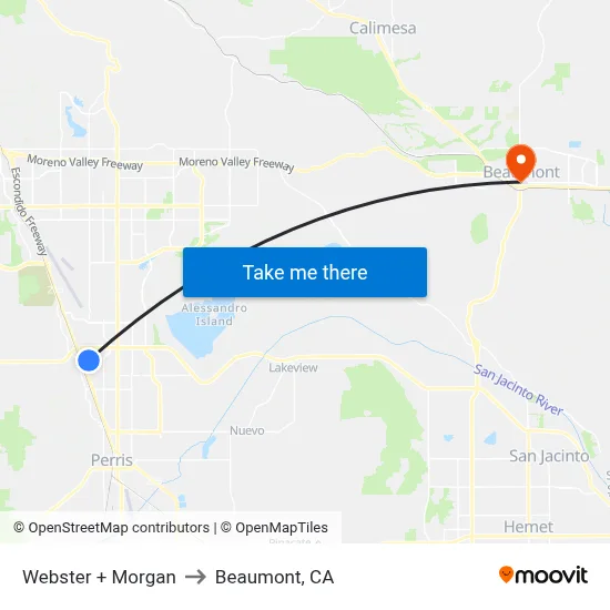 Webster + Morgan to Beaumont, CA map