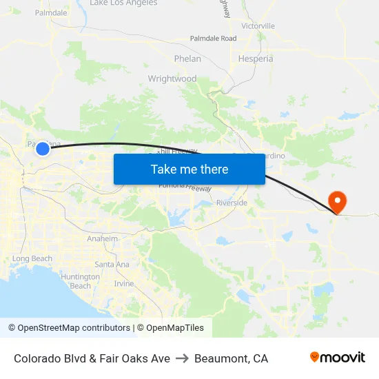 Colorado Blvd & Fair Oaks Ave to Beaumont, CA map
