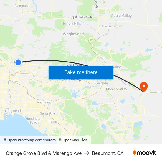 Orange Grove Blvd & Marengo Ave to Beaumont, CA map